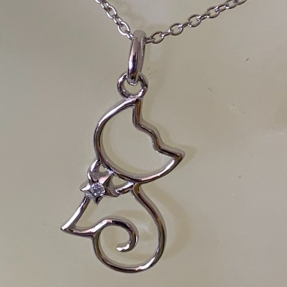 NEW Silver "Cut-out" Kitty Cat Necklace - Picture 6 of 9